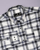 Logten White With Blue Waffle Check Dobby Cotton Shirt
