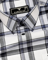Logten White With Blue Waffle Check Dobby Cotton Shirt