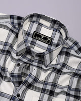 Logten White With Blue Waffle Check Dobby Cotton Shirt