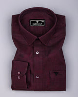 Burnt Burgundy With Black Houndstooth Dobby Cotton Shirt