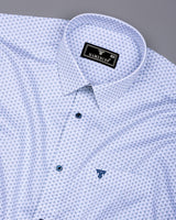 Fluffy White With Blue Printed Premium Cotton Formal Shirt