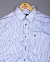 Fluffy White With Blue Printed Premium Cotton Formal Shirt