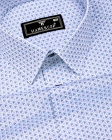Fluffy White With Blue Printed Premium Cotton Formal Shirt