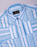 River Blue With White Stripe Linen Cotton Formal Shirt