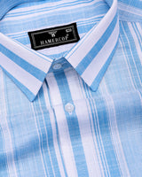 River Blue With White Stripe Linen Cotton Formal Shirt