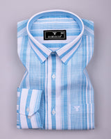 River Blue With White Stripe Linen Cotton Formal Shirt
