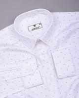 Compass White With Blue Printed Premium Giza Shirt