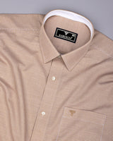 Oat Cream With White Micro Check Cotton Designer Shirt