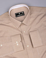 Oat Cream With White Micro Check Cotton Designer Shirt