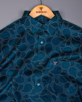 Morpichh Blue With Black Paisley Printed Satin Cotton Shirt