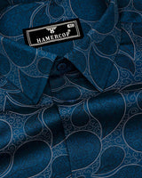 Morpichh Blue With Black Paisley Printed Satin Cotton Shirt
