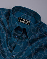 Morpichh Blue With Black Paisley Printed Satin Cotton Shirt