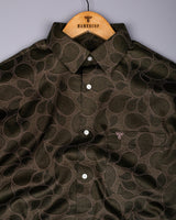 Mhendi Green With Black Paisley Printed Satin Cotton Shirt