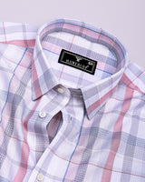 Frostella Peach Multicolor Waffle Check Dobby Cotton Shirt