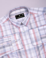 Frostella Peach Multicolor Waffle Check Dobby Cotton Shirt