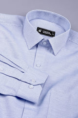 White with blue and black dobby texture cotton shirt