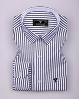 Naxon Blue With White Dobby Stripe Formal Cotton Designer Shirt