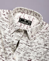 Hampy Off White With Purple Printed Cotton Shirt