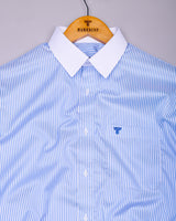 Sulfur Blue With White Stripe Premium Cotton Designer Shirt