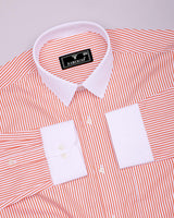 Apricot Orange With White Stripe Designer Cotton Shirt