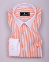 Apricot Orange With White Stripe Designer Cotton Shirt