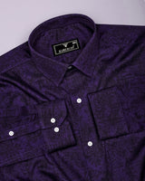 Dark Purple With Black Printed Satin Cotton Shirt