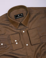 Wood Brown With White Jacquard Textured Cotton Shirt