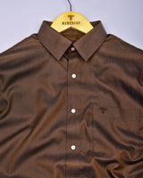 Wood Brown With White Jacquard Textured Cotton Shirt