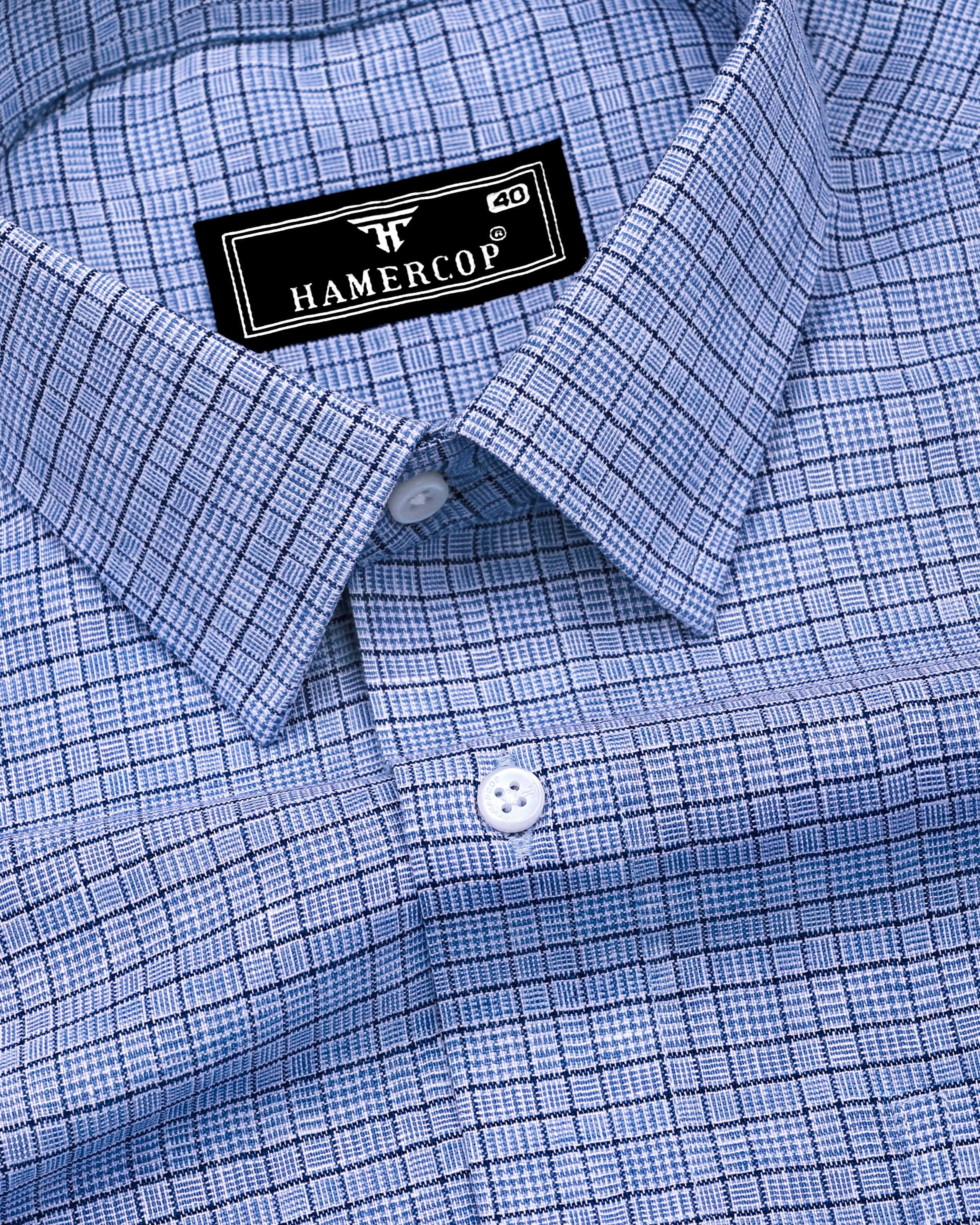Blue with White Houndstooth Check Premium Cotton Shirt – Hamercop