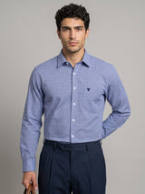 Tappa Blue Houndstooth Check Formal Cotton Shirt