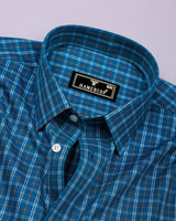 Mineral Blue With White Twill Check Premium Cotton Shirt