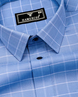 Puffin Blue With White Check Python Shaped Dobby Cotton Shirt