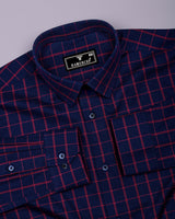 Scala Red With Blue Twill Check Formal Giza Shirt
