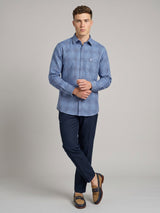 Pinot Blue Dobby Amsler Check Cotton Shirt