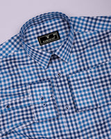 Pinot Blue Dobby Amsler Check Cotton Shirt