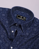 Pecan Blue With White Printed Dobby Cotton Shirt