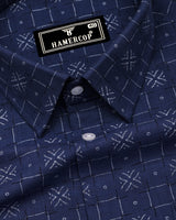 Pecan Blue With White Printed Dobby Cotton Shirt