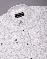 Pecan White With Brown Printed Dobby Cotton Shirt