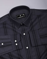 Kiwano Onyx Gray Waffle Stripe Dobby Cotton Shirt