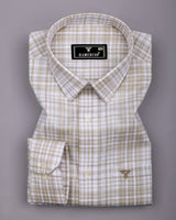 Taupe Cream With White Check Linen Cotton Shirt