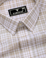 Taupe Cream With White Check Linen Cotton Shirt
