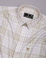 Taupe Cream With White Check Linen Cotton Shirt