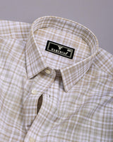 Taupe Cream With White Check Linen Cotton Shirt