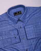 Cornflower Blue Plaid Flannel Heavy Cotton Shirt