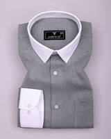 Elise Gray Self Stripe Plaid Flannel Solid Cotton Shirt