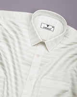 Light Ivory Self Weft Stripe Premium Cotton Shirt