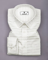 Light Ivory Self Weft Stripe Premium Cotton Shirt