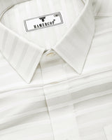 Light Ivory Self Weft Stripe Premium Cotton Shirt