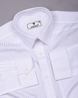 Salt White Self Stripe Premium Giza Shirt