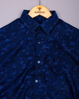 Radium Blue Jacquard Textured Premium Cotton Shirt